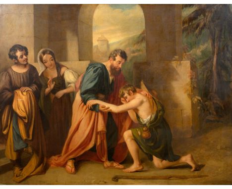 Year: 18th CenturySize: 56" x 48"Medium: OilDescription: Huge circa 1800 English School depiction of the Return Of The Prodig