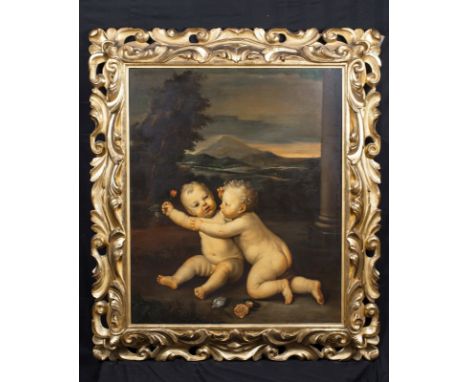 Year: 19th CenturySize: 60" x 53" Medium: OilDescription: Fine huge 19th Century Bolognese School Old Master depiction of put