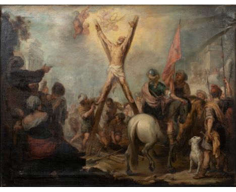 Year: 18th CenturySize: 64" x 50"Medium: OilDescription: Huge 18th Century Spanish Old Master of the Martyrdom of Saint Andre