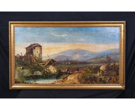 Year: 19th CenturySize: 155cm x 90cmMedium: OilDescription: Fine huge 19th century view of the historic Spanish city of Toled