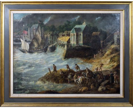 Year: 17th CenturySize: 180cm x 140cm Medium: OilDescription: Fine hige 17th Century Dutch Old Master view of Dutch merchant 