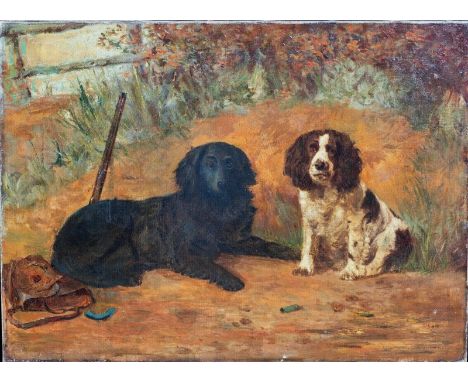 Year: 19th CenturySize: 70cm x 50cmMedium: OilDescription: Fine 19th Century portrait of a pair of spaniels, oil on canvas si
