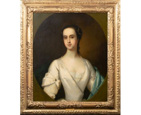 Year: 18th CenturySize: 38" x 33"Medium: OilDescription: Large 18th Century English portrait of Lady Maynard, oil on canvas. 