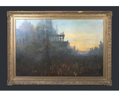 Year: 19th CenturySize: 69" x 49"Medium: OilDescription: Fine huge 19th Century history painting of the Crucifixion of the Tr