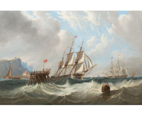 Year: 19th CenturySize: 45" x 33"Medium: OilDescription: Fine Large 19th century British maritime scene of a ship in a swell 