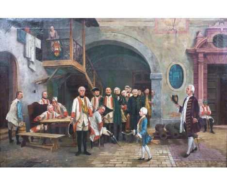 Year: 19th CenturySize: 57" x 41"Medium: OilDescription: Fine huge 19th Century scene of Joseph II, Holy Roman Emperor visiti