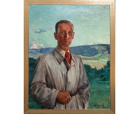 Year: 19th CenturySize: 95cm x 75cm Medium: OilDescription: Fine large 1943 French WWII era portrait of a woman in a gentlema