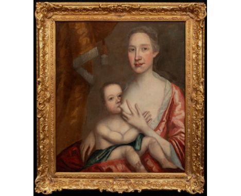 Year: 17th CenturySize: 35" x 30"Medium: OilDescription: Large 17th Century English School portrait of a wet nurse and baby b