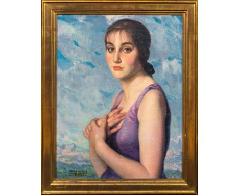 Year: 20th CenturySize: 32" x 26"Medium: OilDescription: Fine large early 20th century portrait of a young woman, oil on canv
