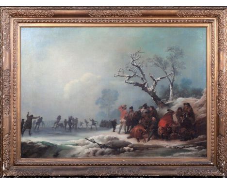 Year: 18th CenturySize: 141cm x 110cmMedium: OilDescription: Fine huge 18th century Old Master morning frozen winter landscap