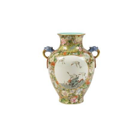 FINE 'MILLEFLEUR' VASE, QING OR LATER, of shouldered ovoid form with a flared neck, the body decorated in polychrome enamels 