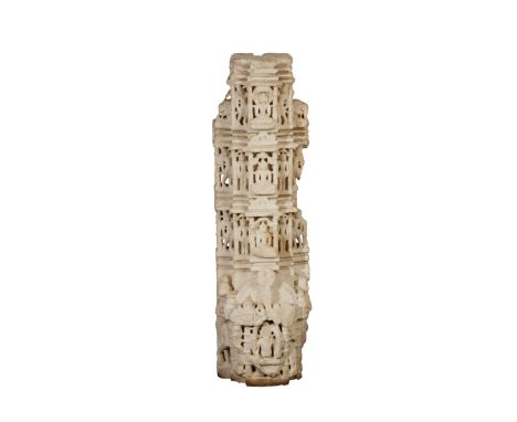 JAIN MARBLE COLUMN, INDIA, 18TH / 19TH CENTURY, deeply carved with niches of jinas, 87cm high Provenance: The Collection of M