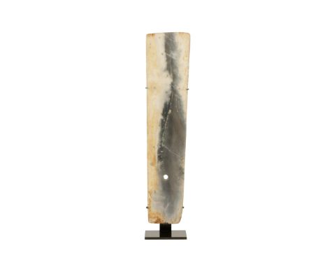 MONUMENTAL JADE CEREMONIAL BLADE, NEOLITHIC STYLE, the slightly tapering rectangular blade with a single pierced hole and the