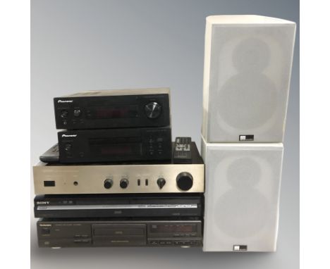 A Pioneer stereo receiver SX-P01DAB, a further CD player ED-P01, a Denon amplifier, Sony DVD recorder, a Technics CD player a