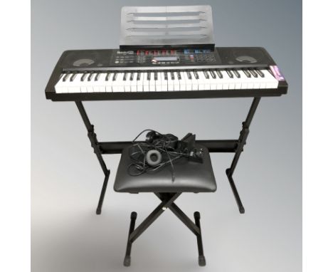 A Rock Jam RJ761 digital keyboard with lead, stool and folding stand.