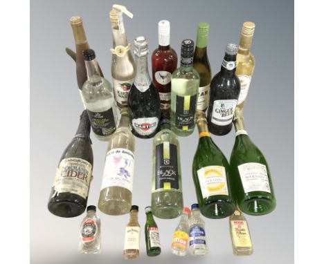 Assorted bottles of alcohol and miniatures including white win, gin, whisky, etc. (1 box)