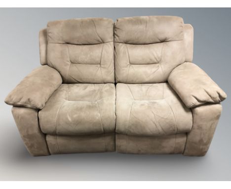 A modern suede two seater settee (155 cm long) and matching armchair 