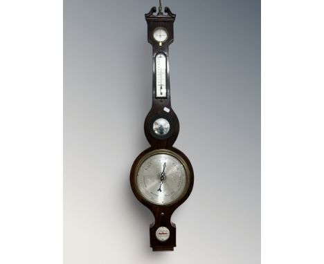 A 19th century rosewood banjo barometer with silvered dial, by Stebbing & Co. Southampton, length 99 cm.