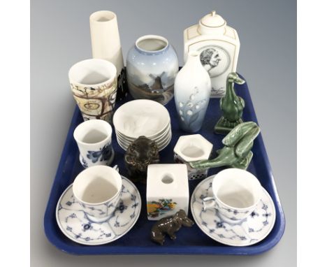 A group of Royal Copenhagen and Bing & Grondahl porcelain vases, tea cups and saucers, Bing & Grondahl Hans Christian Anderse