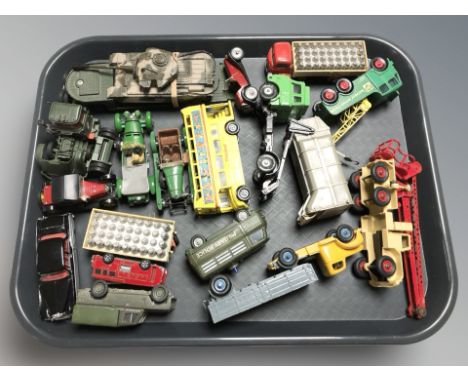 A group of unboxed Corgi and Matchbox die cast vehicles including military vehicles, classic cars, etc. 