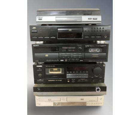 A Sony turntable PS-LX56, JVC CD player XL-V184, Philips cassette deck FC870, Sony cassette deck TXD-R11, and two other hi-fi