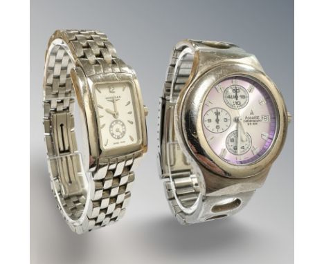 A lady's stainless steel Longines quartz wristwatch, case 20mm, and a further lady's Accurist quartz calendar wristwatch, cas