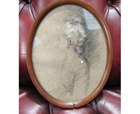 A late 18th Century pastel portrait drawing on paper set in an oval mahogany frame, attributed to John Downman.