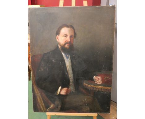 A 19thC oil on canvas portrait of a gentleman. Relined. 100cm x 67cm