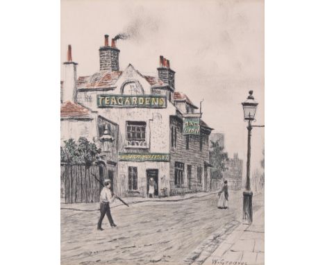 Walter Greaves (1846-1930)m watercolour, pen and black ink, 'The Black Lion, Chelsea'. Signed 'W. Greaves', gallery label ver