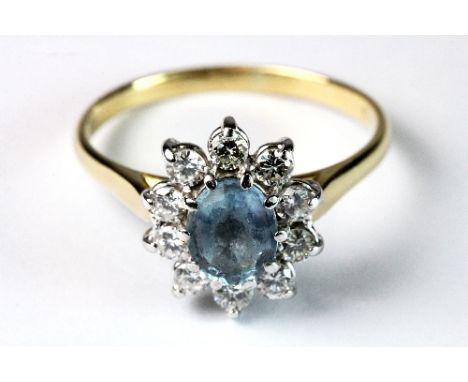 18ct gold aquamarine and diamond cluster ring (R.5)