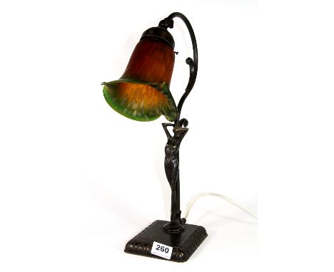 An Art Deco style desk lamp with angle poise glass shade H.45cm