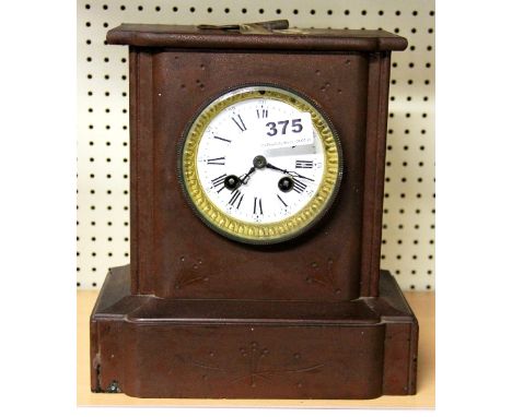 A Victorian painted slate mantle clock H.25cm