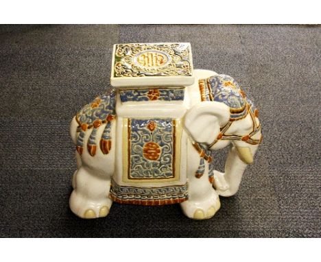 A Chinese glazed ceramic elephant garden stool H.44cm