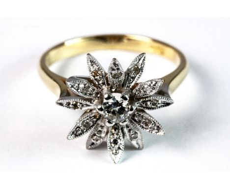 18ct yellow and white gold diamond set flower ring (P)