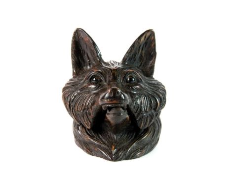A carved wooden Black Forest style fox inkwell (8.5cm)