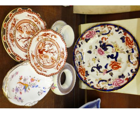 Three items of Poole pottery, Hammersley china dishes, Royal Crown Derby and Coalport and a Mason's plate, box a/f, (9)