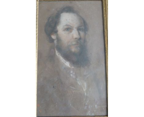 19th century school, portrait depicting a bearded gentleman, pastel, bears initials A. J. 36 x 20 cm, gilt frame.