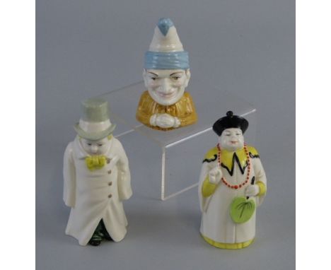 Three Royal Worcester candle snuffers, 'Budge' 11cm high, 'Punch' 9cm high and 'Mandarin' 9.5cm high, dated 1976/77 (3) 