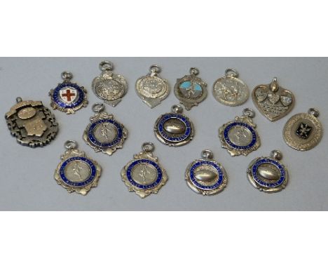 Of Hull School Boys Rugby League interest; seven silver and enamel medals, various dates, all uninscribed and eight various s