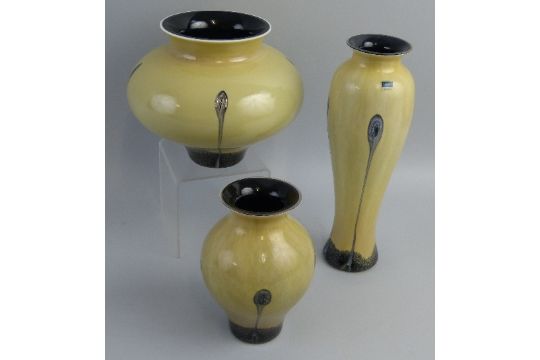 Three Caithness Ebony Range Vases Each With Sand Coloured Ground