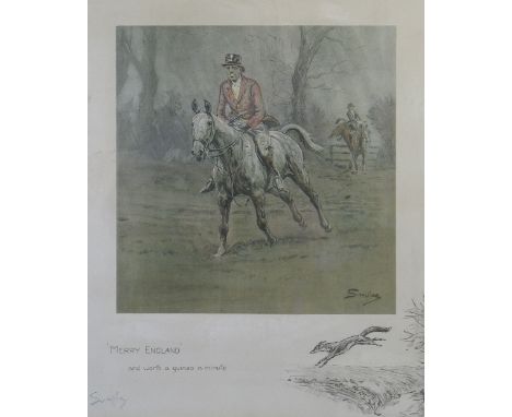After Charles Johnson Payne (Snaffles), 'Merry England', a coloured hunting print with signature and printed vignette to the 