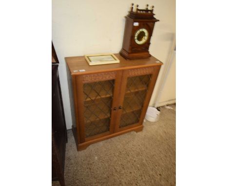 LIGHT OAK FINISH LEAD GLAZED BOOKCASE CABINET, 83CM WIDE