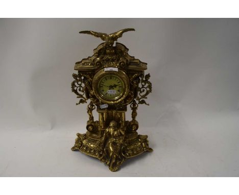 20TH CENTURY ORNATE BRASS CASED MANTEL CLOCK WITH QUARTZ MOVEMENT