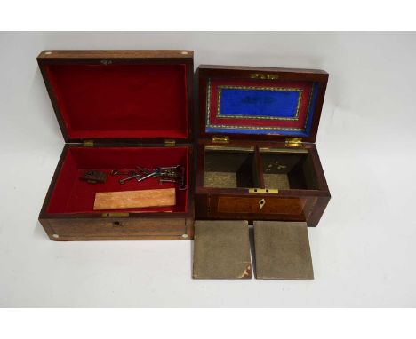 19TH CENTURY ROSEWOOD AND MOTHER OF PEARL INLAID BOX TOGETHER WITH A 19TH CENTURY MAHOGANY TEA CADDY