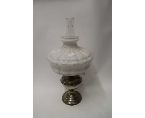 CHROME PLATED OIL LAMP WITH OPAQUE GLASS SHADE