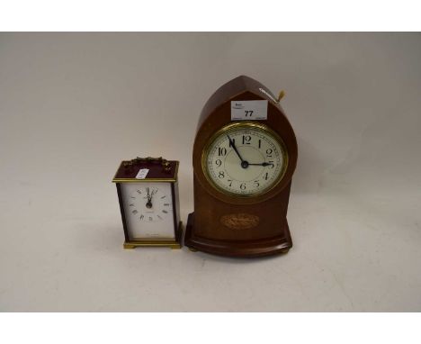 EDWARDIAN LANCET CASED MANTEL CLOCK, TOGETHER WITH A FURTHER MODERN METAMEC CLOCK (2)