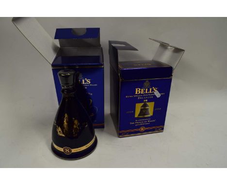 BELLS SCOTCH WHISKY LIMITED EDITION GOLDEN JUBILEE DECANTER WITH ORIGINAL BOX, TOGETHER WITH THE PRINCE OF WALES 50TH BIRTHDA