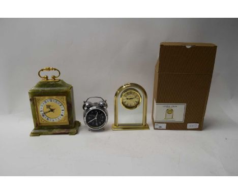 MIXED LOT : ONYX CASED MANTEL CLOCK AND TWO FURTHER MODERN CLOCKS (3)