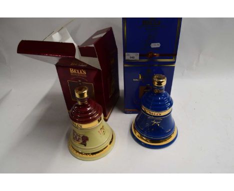 BELLS SCOTCH WHISKY DECANTER 75TH BIRTHDAY OF HM QUEEN ELIZABETH II AND CHRISTMAS DECANTER 1996, BOTH WITH ORIGINAL BOXES, SE