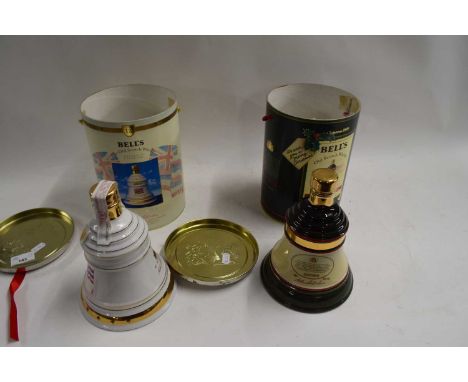 BELLS SCOTCH WHISKY HAWAII DECANTER AND CHRISTMAS 1989 DECANTER, BOTH WITH ORIGINAL BOXES, BOTH SEALED AND FULL
